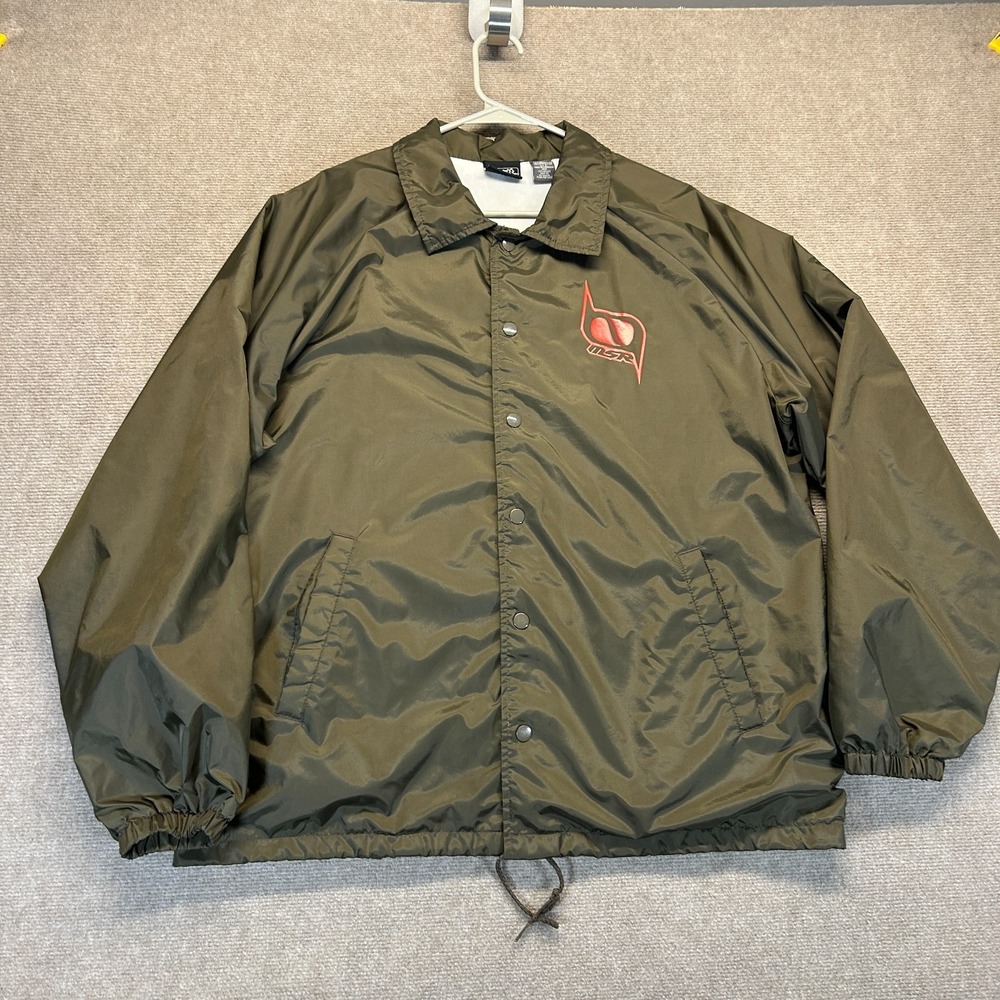MSR Coaches Jacket Men's Large Snap Front Lined Shiny Brown Double Sided Nylon